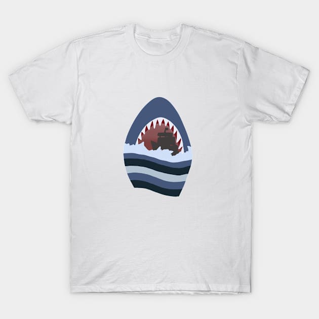 Shark swallows boat T-Shirt by WritingLuv